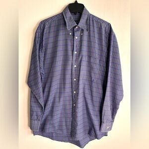 Gitman Bros Mens Large Blue Plaid Long Sleeve Button Shirt 100% Cotton Flaw READ